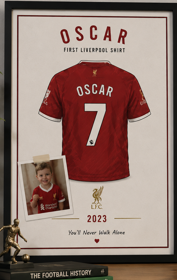 Framed keepsake print inspired by a favourite club shirt